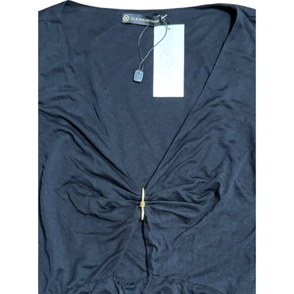 Vix Paula Hermanny Sz XS Swimwear Coverup Black Mini Cutout Long Sleeve New - Picture 3 of 6